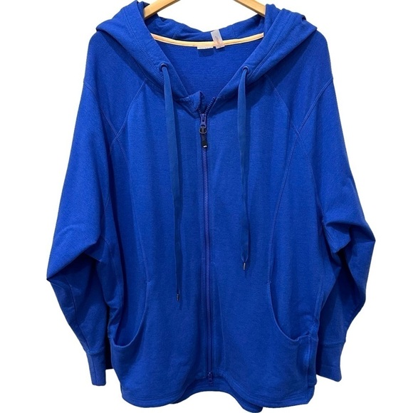 Zella Women's 1X Hooded Jacket Blue Zip Front Modal Blend Relaxed Fit Athletic - Picture 1 of 9